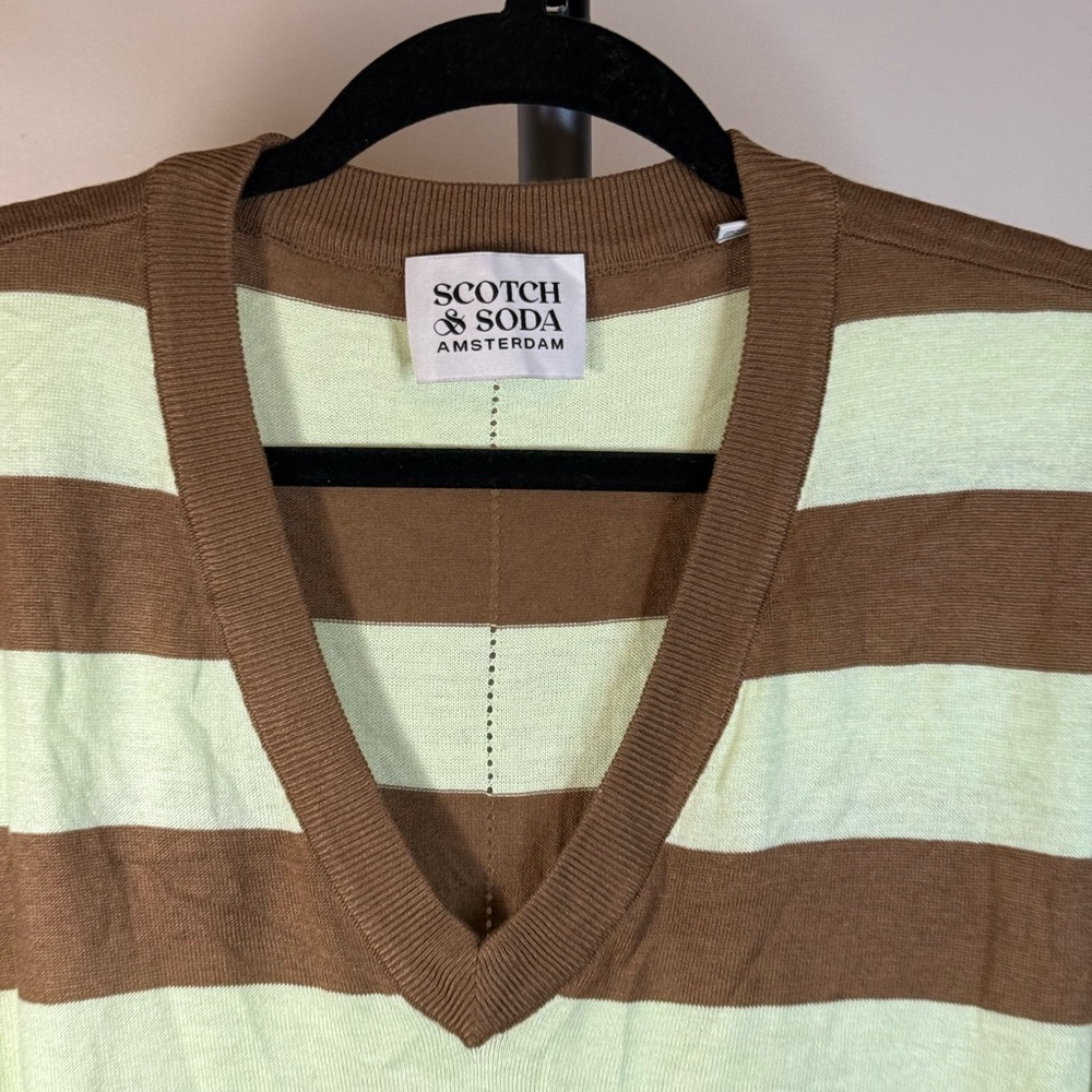 Scotch & Soda Brown and Cream Striped V-Neck Sweater - Picture 2 of 9